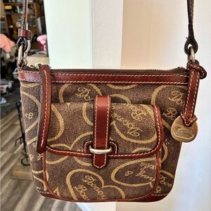 Dooney & Bourke Brown and Gold Heart Crossbody Bag
